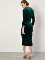 Apricot Green Glitter Velvet Ruched Midi Dress - Image 4 of 4