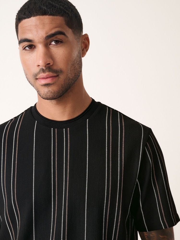 Black Smart Vertical Stripe T-Shirt - Image 1 of 8