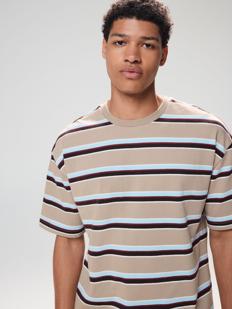 Neutral Relaxed Fit Stripe Heavyweight 100% Cotton T-Shirt - Image 1 of 8 Neutral Relaxed Fit Stripe Heavyweight 100% Cotton T-Shirt - Image 1 of 8