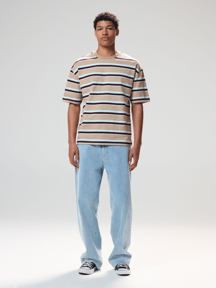 Neutral Relaxed Fit Stripe Heavyweight 100% Cotton T-Shirt - Image 2 of 8 Neutral Relaxed Fit Stripe Heavyweight 100% Cotton T-Shirt - Image 2 of 8