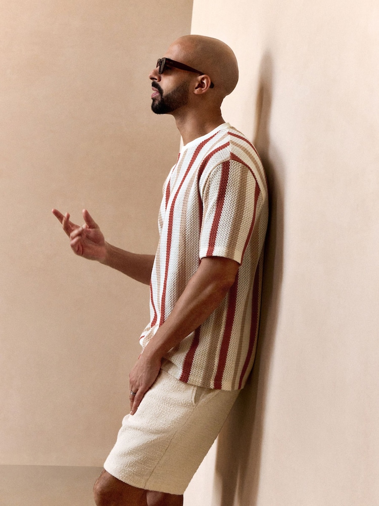 Red/White Textured Vertical Stripe T-Shirt - Image 2 of 10