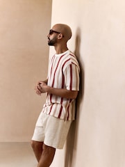 Red/White Textured Vertical Stripe T-Shirt - Image 3 of 10