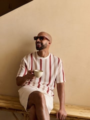 Red/White Textured Vertical Stripe T-Shirt - Image 4 of 10