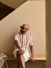Red/White Textured Vertical Stripe T-Shirt - Image 5 of 10