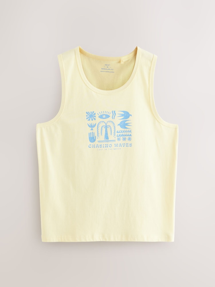 Blue/Pink/Yellow Graphic Print 100% Cotton Vests 3 Pack - Image 2 of 6
