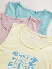 Blue/Pink/Yellow Graphic Print 100% Cotton Vests 3 Pack - Image 6 of 6