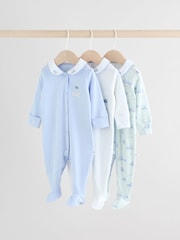 White/Blue Baby Embroidered Sleepsuits 3 Pack - Image 1 of 14