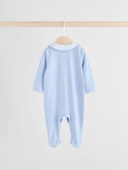 White/Blue Baby Embroidered Sleepsuits 3 Pack - Image 4 of 14