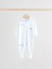 White/Blue Baby Embroidered Sleepsuits 3 Pack - Image 5 of 14