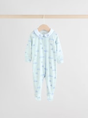 White/Blue Baby Embroidered Sleepsuits 3 Pack - Image 6 of 14