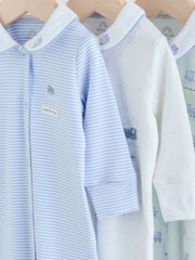White/Blue Baby Embroidered Sleepsuits 3 Pack - Image 7 of 14