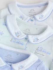 White/Blue Baby Embroidered Sleepsuits 3 Pack - Image 8 of 14