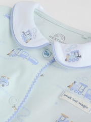 White/Blue Baby Embroidered Sleepsuits 3 Pack - Image 9 of 14