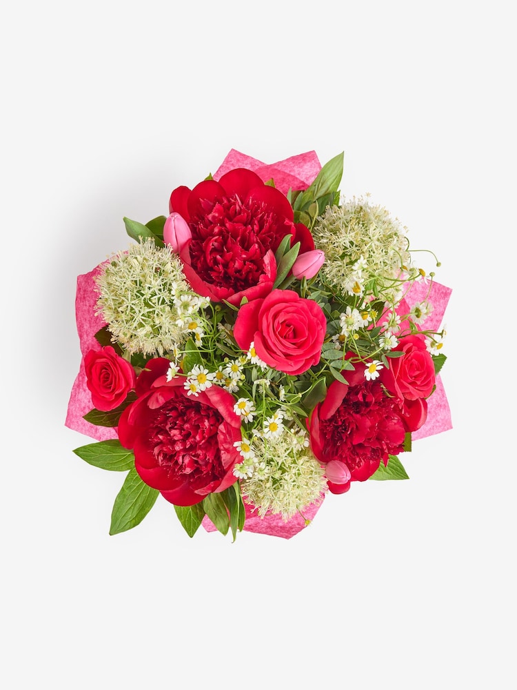 Red Peony and Rose Fresh Flower Bouquet in Gift Bag - Image 4 of 4