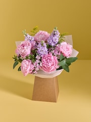 Pink Peony and Mathiola Fresh Flower Bouquet in Gift Bag - Image 1 of 4