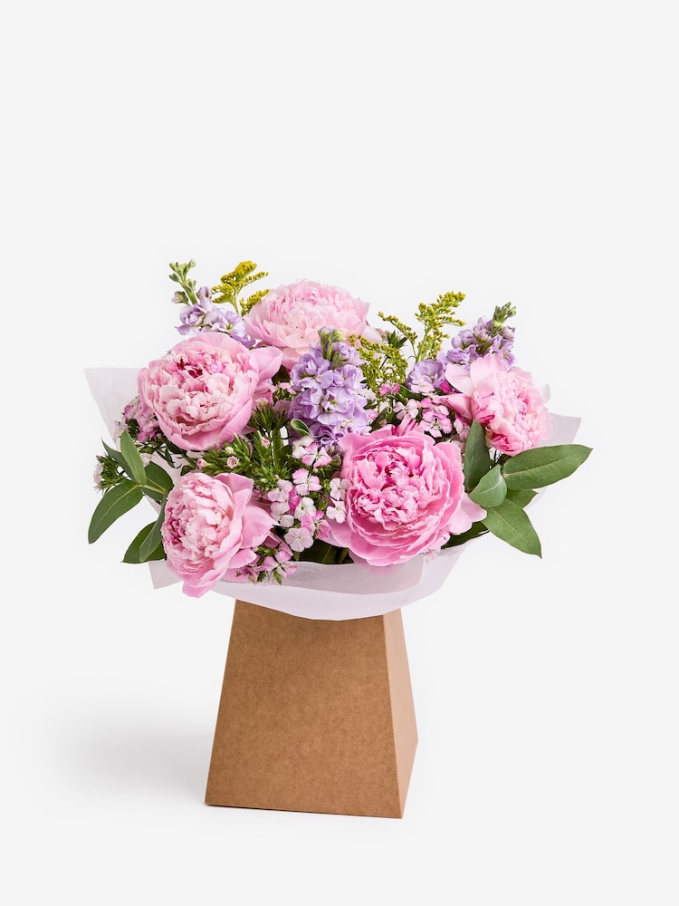 Pink Peony and Mathiola Fresh Flower Bouquet in Gift Bag - Image 4 of 4