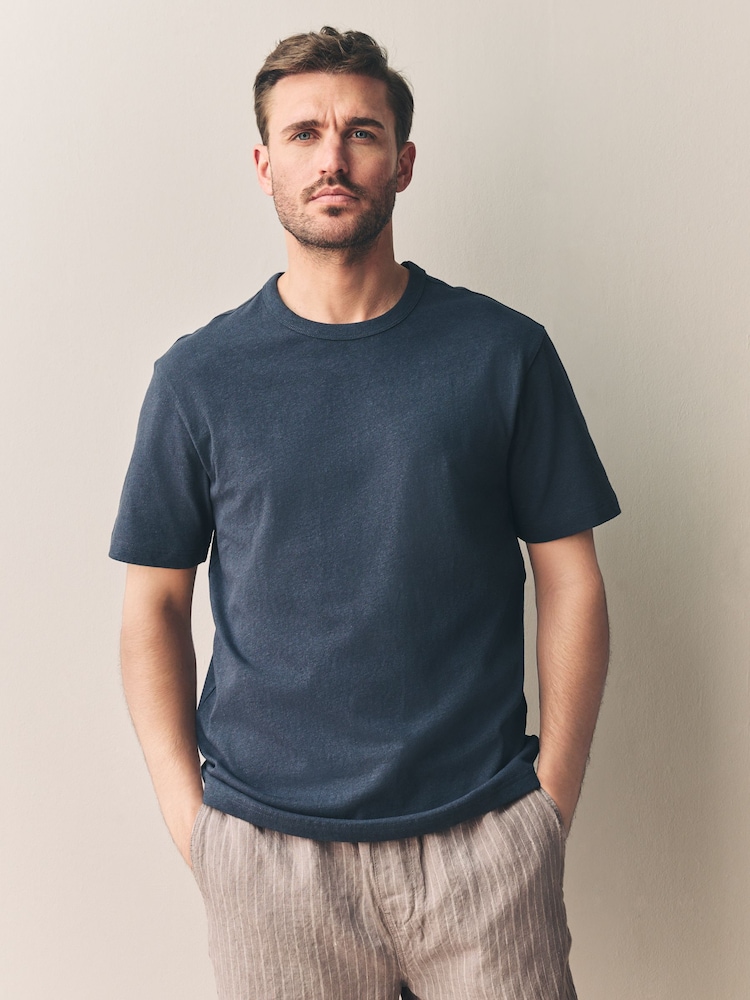 Navy Blue Signature Heavyweight T-Shirt with Linen - Image 1 of 8