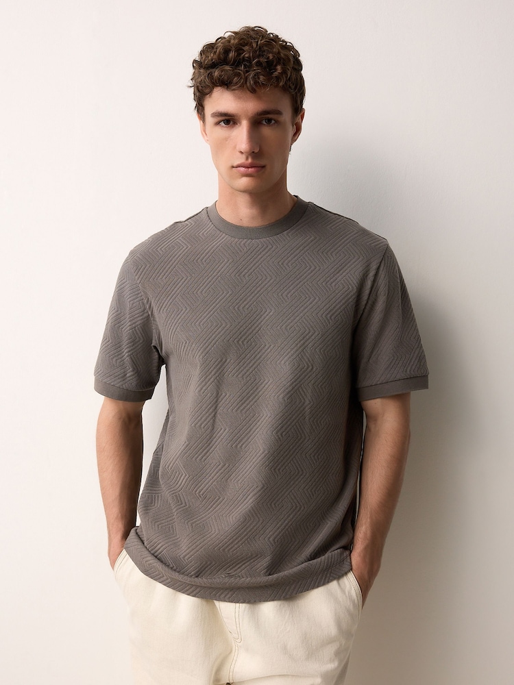 Neutral Mushroom Slim Fit Smart Textured T-Shirt - Image 1 of 8 Neutral Mushroom Slim Fit Smart Textured T-Shirt - Image 1 of 8
