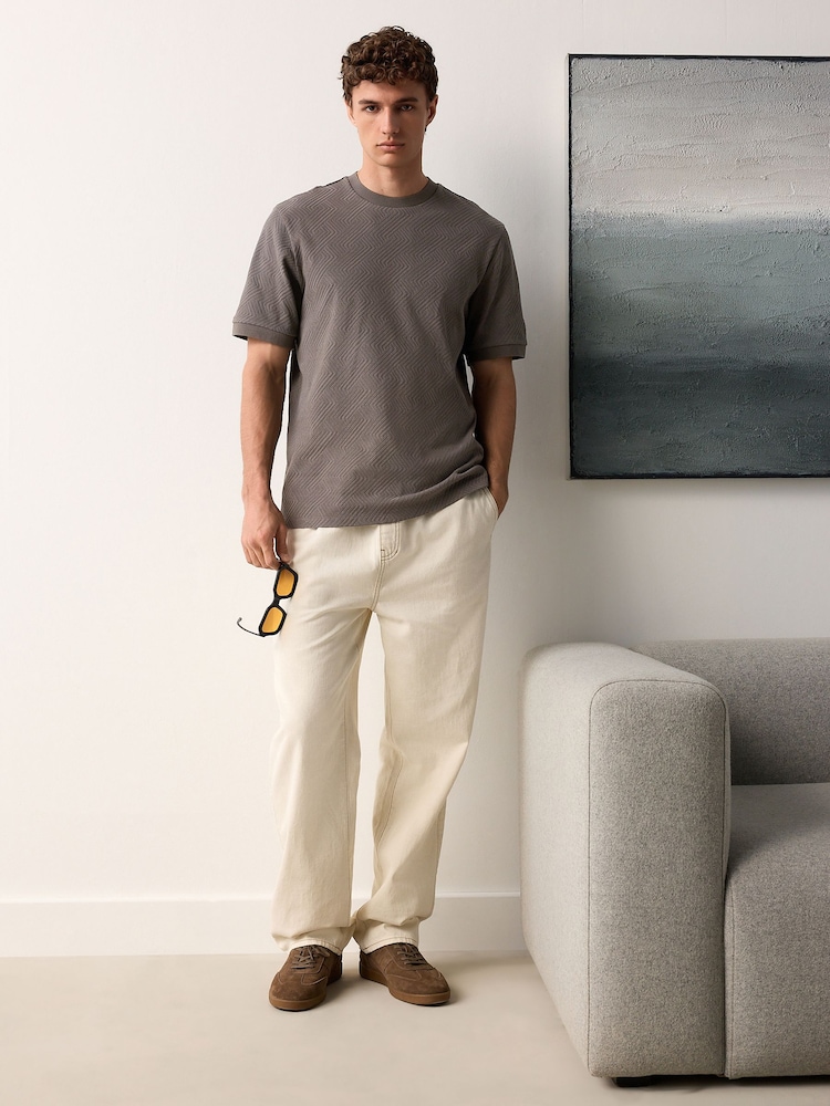 Neutral Mushroom Slim Fit Smart Textured T-Shirt - Image 2 of 8 Neutral Mushroom Slim Fit Smart Textured T-Shirt - Image 2 of 8