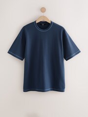 Blue Contrast Stitch Textured T-Shirt - Image 6 of 8