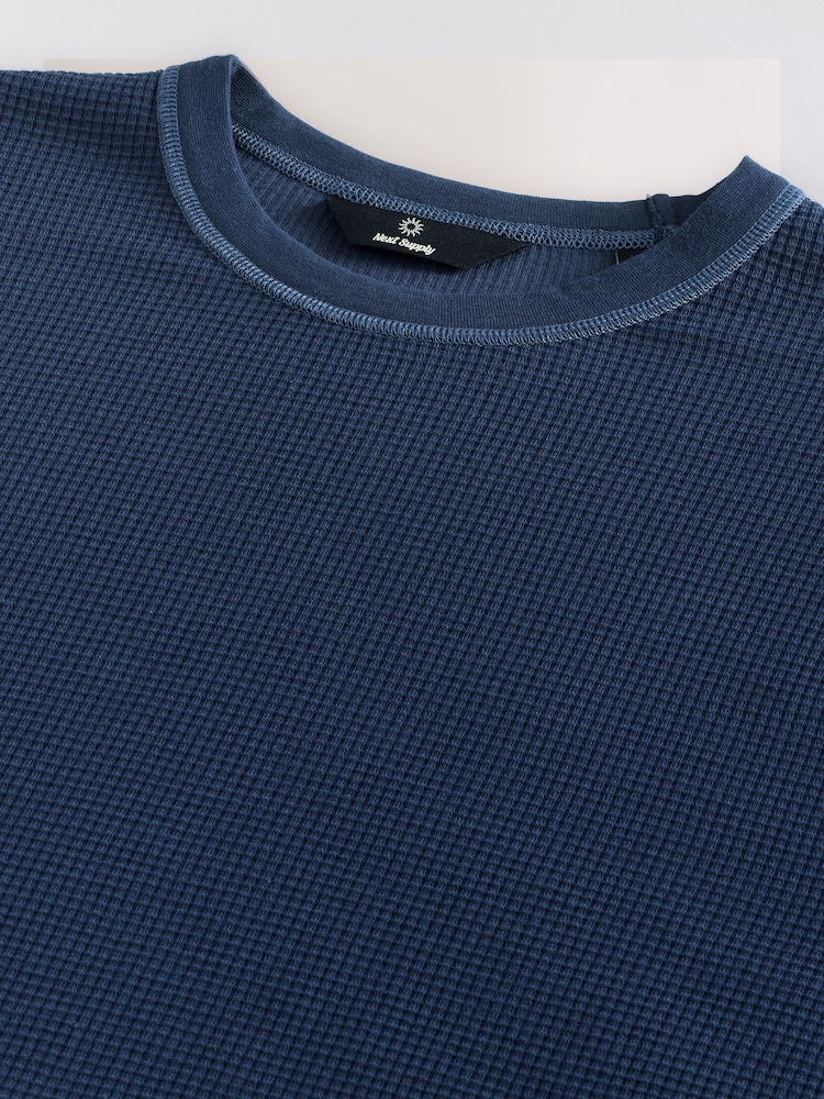 Blue Contrast Stitch Textured T-Shirt - Image 8 of 8