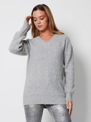 Threadbare Grey V-Neck Knitted Jumper - Image 1 of 1