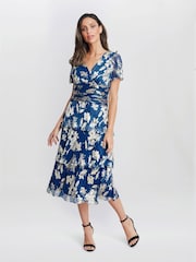 Gina Bacconi Simone Foil Printed Tiered Dress - Image 1 of 5