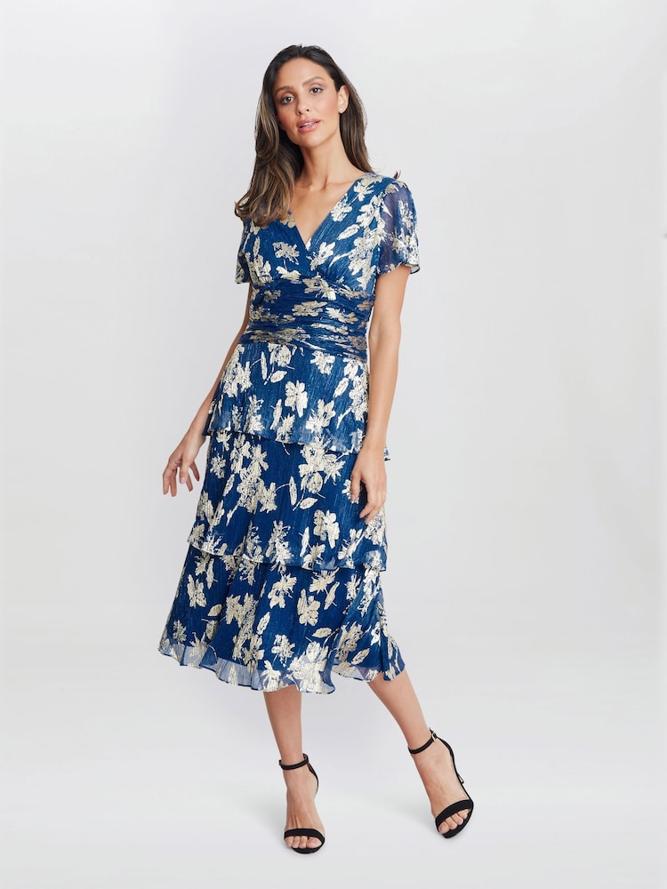 Gina Bacconi Simone Foil Printed Tiered Dress - Imagen 1 de 5 Gina Bacconi Simone Foil Printed Tiered Dress - Imagen 1 de 5