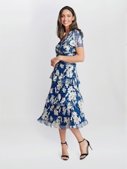 Gina Bacconi Simone Foil Printed Tiered Dress - Image 3 of 5