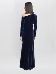 Gina Bacconi Blue Tess Velvet Off Shoulder Dress - Image 2 of 6