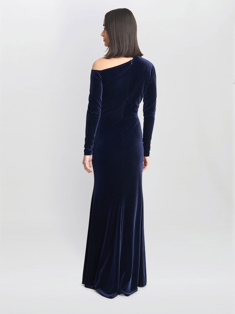 Gina Bacconi Blue Tess Velvet Off Shoulder Dress - Image 2 of 6
