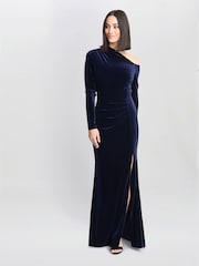 Gina Bacconi Blue Tess Velvet Off Shoulder Dress - Image 5 of 6