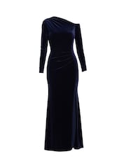 Gina Bacconi Blue Tess Velvet Off Shoulder Dress - Image 6 of 6
