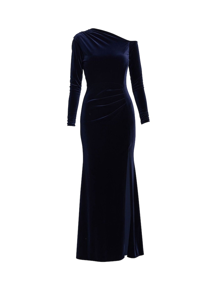 Gina Bacconi Blue Tess Velvet Off Shoulder Dress - Image 6 of 6