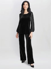 Gina Bacconi Ines Velvet Black Blouse With Illusion Bubble Sleeves - Image 3 of 6