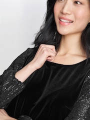 Gina Bacconi Ines Velvet Black Blouse With Illusion Bubble Sleeves - Image 4 of 6