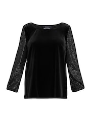 Gina Bacconi Ines Velvet Black Blouse With Illusion Bubble Sleeves - Image 6 of 6
