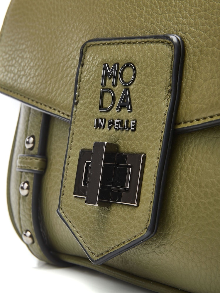 Moda in Pelle Sloane Bag Crossbody Satchel Bag With Base Studs and Turnlock - Image 4 of 4 Moda in Pelle Sloane Bag Crossbody Satchel Bag With Base Studs and Turnlock - Image 4 of 4