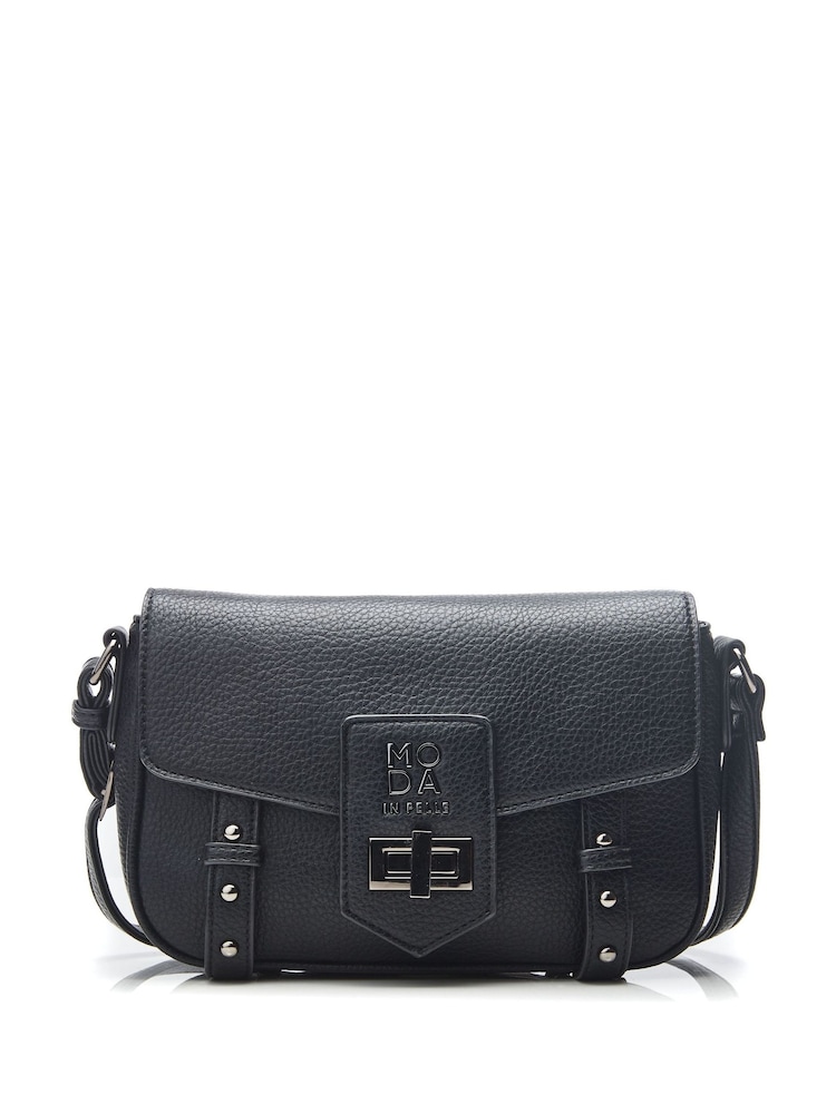 Moda in Pelle Sloane Bag Crossbody Satchel Bag With Base Studs and Turnlock - Image 1 of 4 Moda in Pelle Sloane Bag Crossbody Satchel Bag With Base Studs and Turnlock - Image 1 of 4