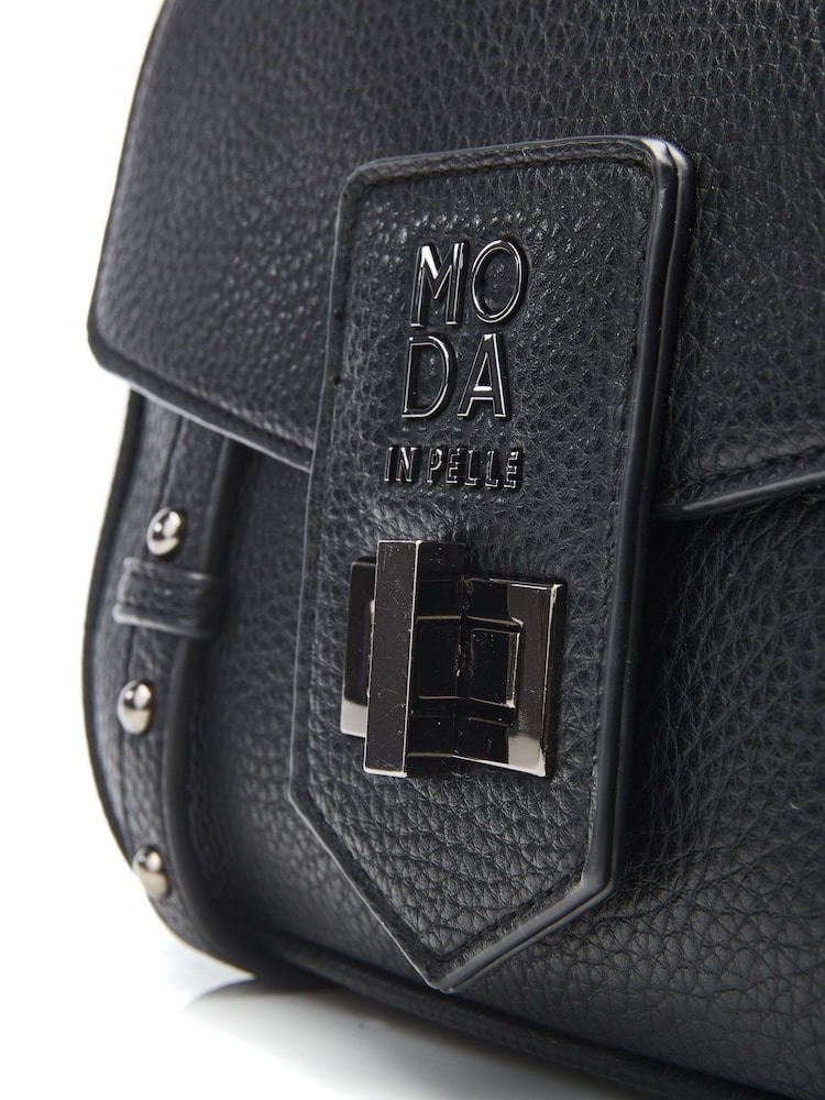 Moda in Pelle Sloane Bag Crossbody Satchel Bag With Base Studs and Turnlock - Image 4 of 4 Moda in Pelle Sloane Bag Crossbody Satchel Bag With Base Studs and Turnlock - Image 4 of 4