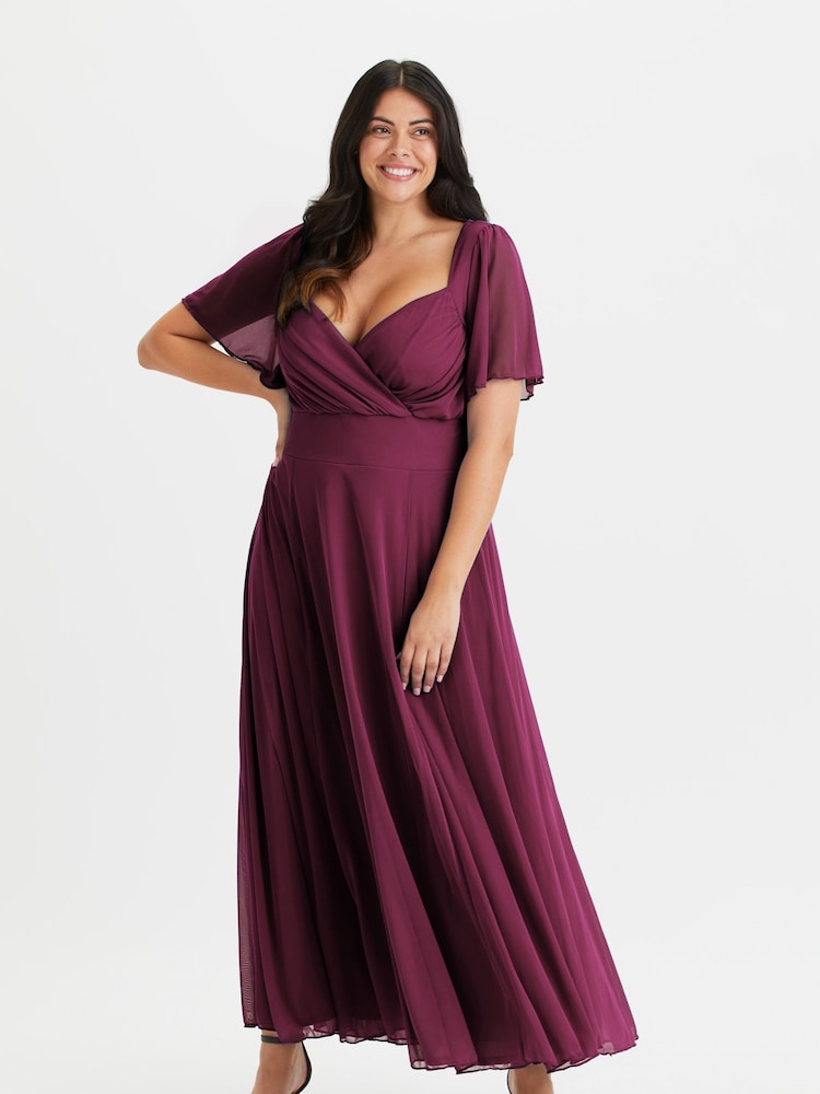 Scarlett & Jo Wine Kemi Solid Bolero Wrap Bodice Mesh Maxi Dress - Image 1 of 4
