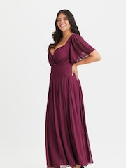 Scarlett & Jo Wine Kemi Solid Bolero Wrap Bodice Mesh Maxi Dress - Image 3 of 4