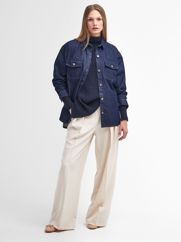 Barbour® Blue Guernsey Knitted Cape Jumper - Image 2 of 6
