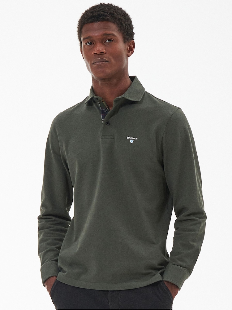 Barbour® Green Firbank Long Sleeves 100% Cotton Polo Shirt - Image 1 of 5