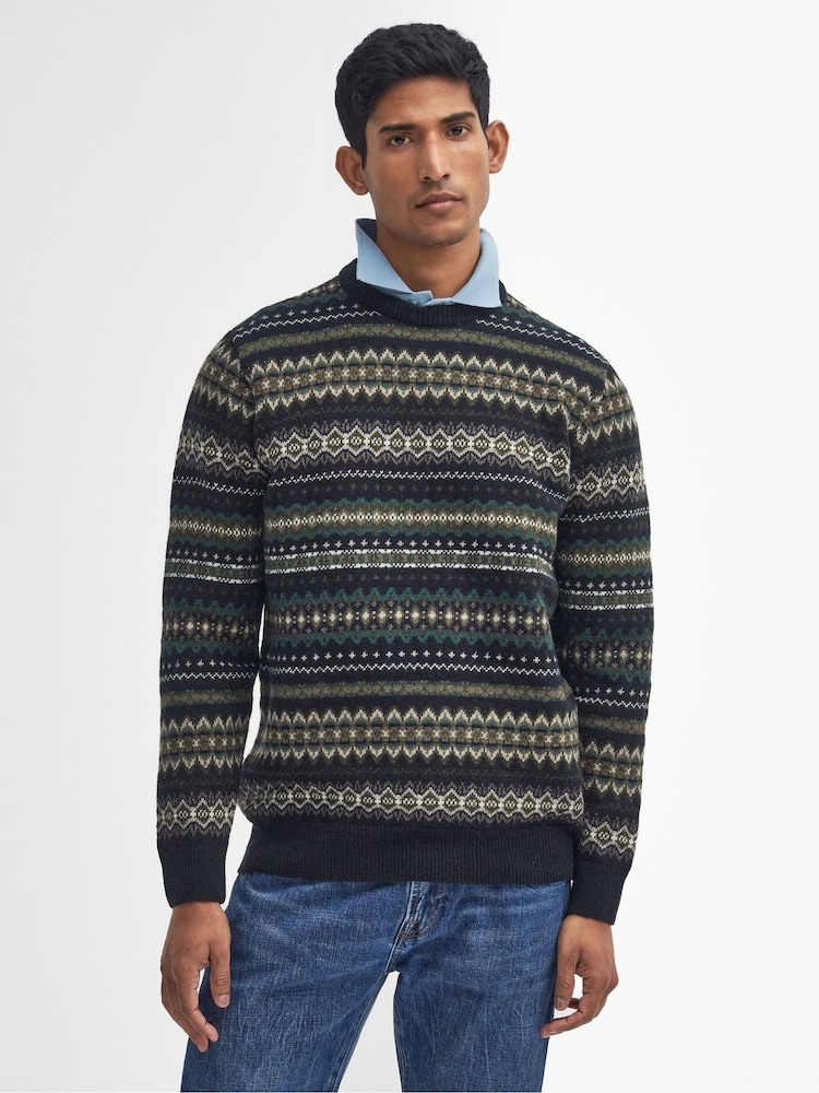 Barbour® Black Case Crew Fairisle Pattern Jumper - Image 1 of 6
