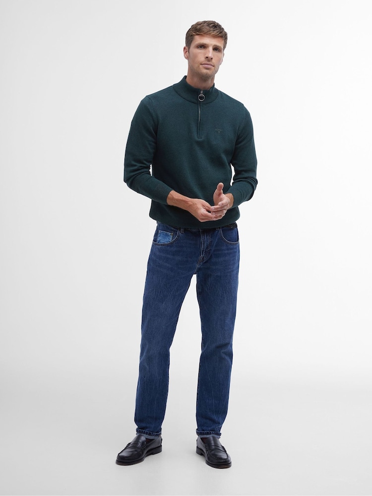 Barbour® Green Half Zip Knit 100% Cotton Jumper - Image 2 of 5