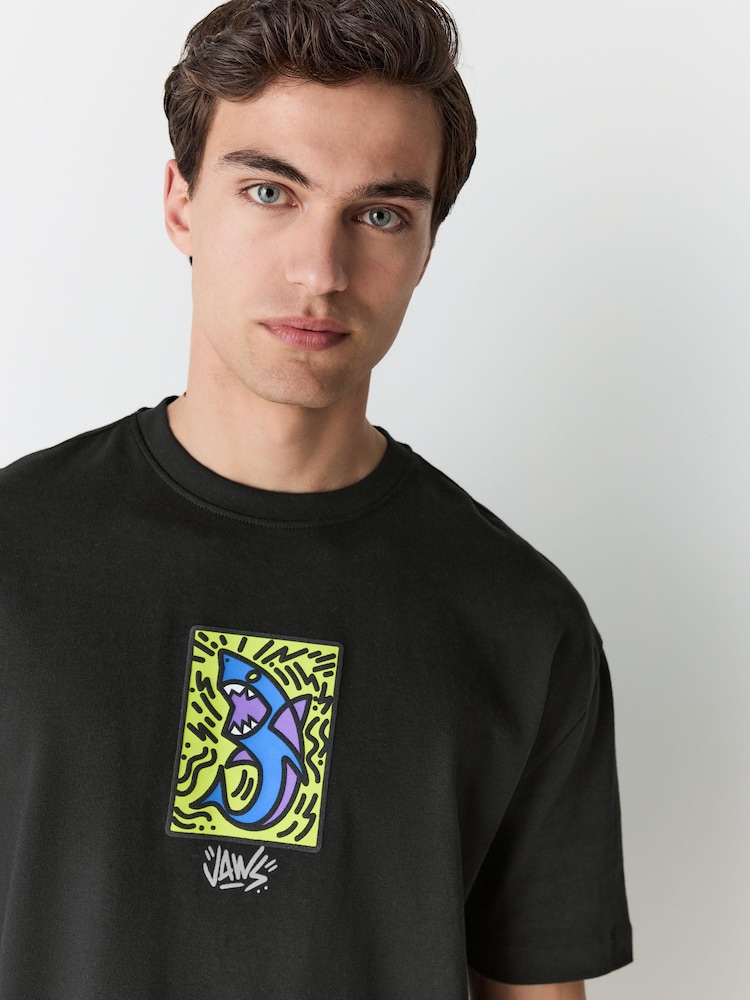 Black Jaws Licence Graphic 100% Cotton T-Shirt - Image 2 of 7