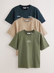Blue/Green/Neutral Stone Regular Fit Graphic 100% Cotton T-Shirts 3 Pack - Image 1 of 9