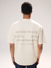 White Text Relaxed Fit Graphic Print Heavyweight T-Shirt - Image 1 of 4