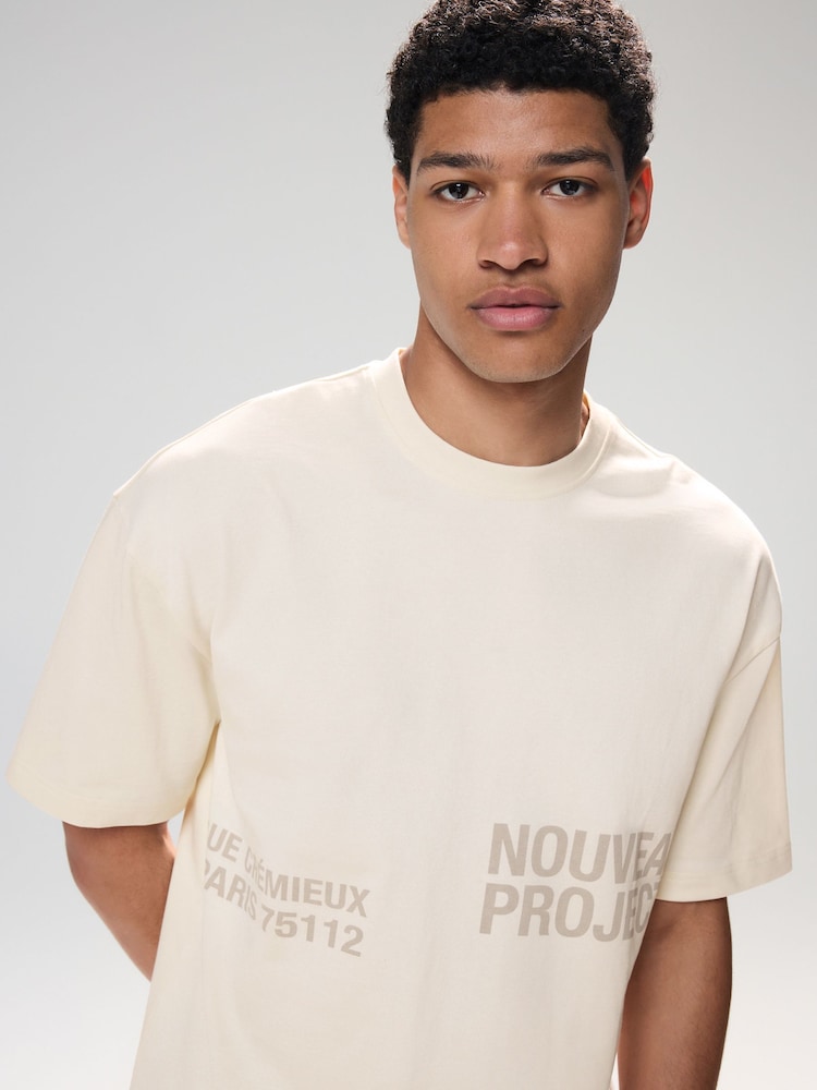 White Text Relaxed Fit Graphic Print Heavyweight T-Shirt - Image 4 of 4